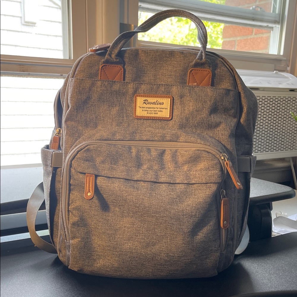 Gray Canvas Diaper Travel Backpack